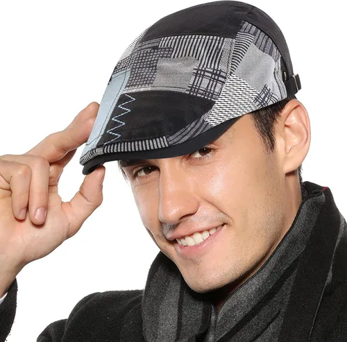 Vista 16 de Panegy Sombrero de periódico para hombre, gorra plana de piel sintética, sombrero de boina ajustable, sombrero de hiedra para conducir golf al aire