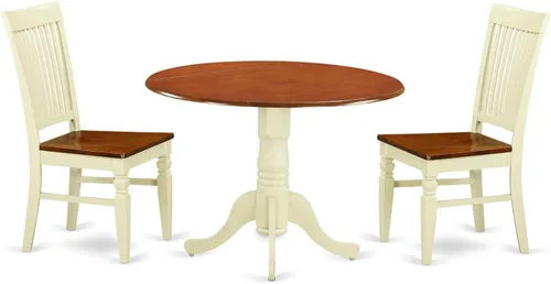 Vista 8 de East West Furniture DLWE3-BCH-W Dublin - Juego de cocina de 3 piezas que contiene una mesa redonda con gotas y 2 sillas de comedor, 42 x 42 Negro