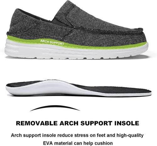 Vista 3 de JXRUXZO Men's Slip on Cloth Shoes Plantar Fasciitis Canvas Loafer Shoes with Arch Support Insole,Casual Comfort Slippers Soft Outdoor Boat Shoes