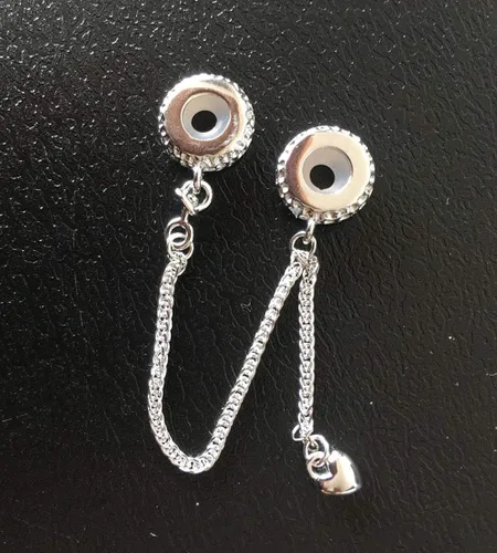 Vista 4 de ABAOLA - Dije con cadena de seguridad, con corazón de plata de ley 925, compatible con pulseras y collares Pandora