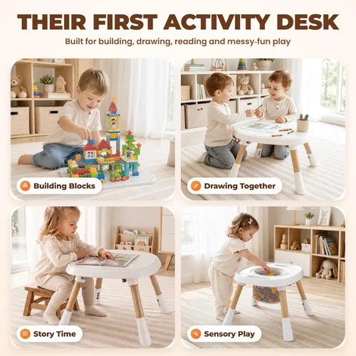 Vista 5 de Baby Activity Center, 6-in-1 Stationary Standing Table for Baby 6-36 Month Light Wood Tone