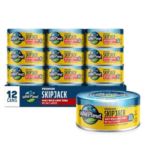 Vista 16 de Wild Planet Wild Skipjack Atún con pepinillos de eneldo, lata de 3 onzas, paquete de 12