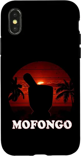 Vista 4 de Funda de regalo divertida para iPhone 15 con mofongo pilon palmeras puesta de sol