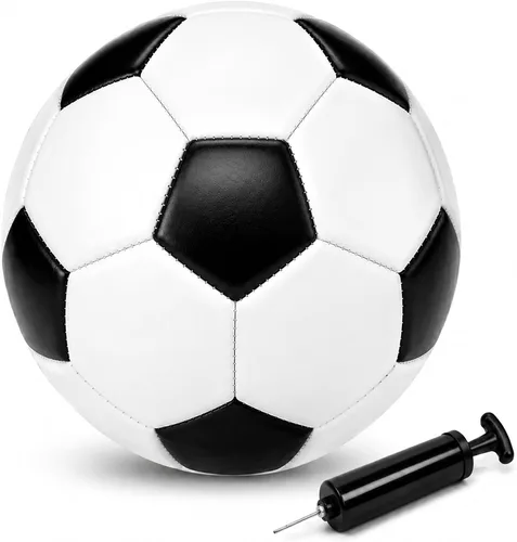 Vista 8 de Balón de fútbol de tamaño 2/3/4/5 con bomba y bolsa, pelota desinflada, paquete de 1, 2 o 3 unidades, color blanco y negro clásico, pelota de fútbol