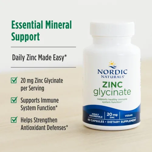 Vista 3 de Nordic Naturals Glicinato de zinc - 60 cápsulas - 20 mg de glicinato de zinc altamente absorbible - Bienestar óptimo - Sin OMG, sin gluten, vegano