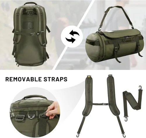 Vista 2 de MIER Mochila grande de lona deportiva con compartimento para zapatos, resistente y resistente al agua, verde oscuro, 45L