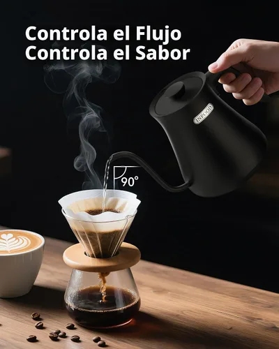 Vista 2 de INFOOD Hervidor eléctrico de cuello de cisne de 0.8L, control de temperatura preciso para café de goteo y té, ebullición rápida de agua de 1200W