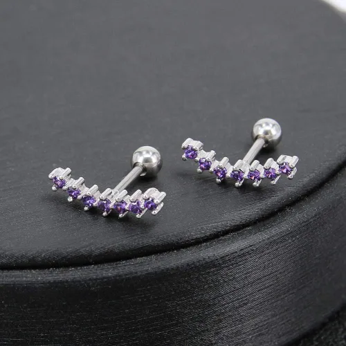 Vista 4 de ZS Curve Seven Stud CZ Aretes de acero inoxidable 316L para oreja, hélice, caracola, cartílago, piercing