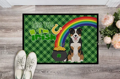 Vista 2 de Caroline's Treasures WDK4748JMAT - Tapete tricolor con borde Collie del día de San Patricio, 24 x 36 pulgadas, tapete para puerta delantera