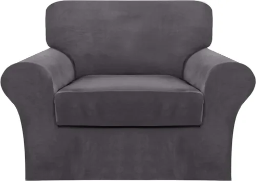 Vista 12 de FantasDecor Fundas de terciopelo para sofá de 2 piezas para sala, con cojín individual, protector elástico de muebles para mascotas, lavable a Negro