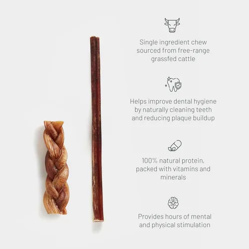 Vista 3 de Get Joy Bully Braid - Masticable natural para perros, 6 pulgadas, trenzado de un solo ingrediente, Bull Pizzle de larga duración, sin olor