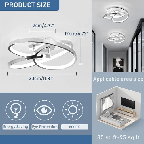 Vista 5 de Lámparas de Techo LED, 36W Lámpara de Techo LED Moderna de Montaje al Ras, Blanco Frío 6000K Luces de Techo Cercanas al Techo para Pasillo