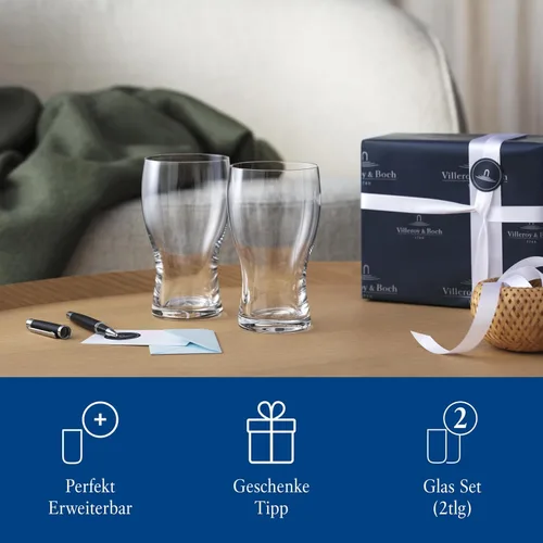 Vista 6 de Villeroy & Boch Purismo - Juego de 2 vasos para cerveza, 6.25 in/22 oz, cristal transparente