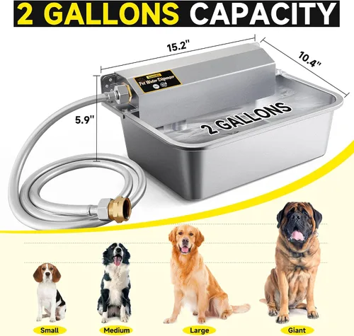 Vista 3 de Dispensador automático de agua para perros, dispensador de agua grande de acero inoxidable 304 de 2 galones para interiores/exteriores, alimentador