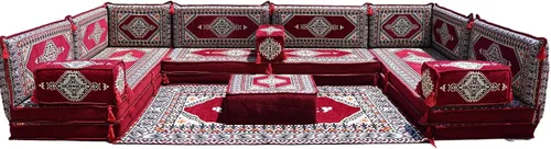 Vista 24 de arabicsofa Cojines de piso árabe en forma de U – Sofá tradicional Majlis con sofá otomano