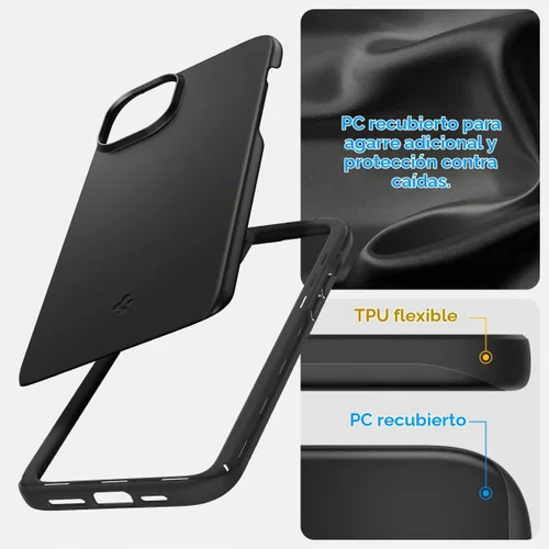 Vista 4 de Spigen Funda delgada diseñada para iPhone 15 (2023) [carcasa dura] [protección de grado militar] - negro
