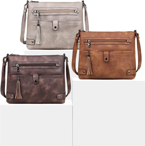 Vista 8 de FADEON Bolsos cruzados grandes para mujer, bolso cruzado de cuero de diseñador, bolso de hombro con múltiples bolsillos