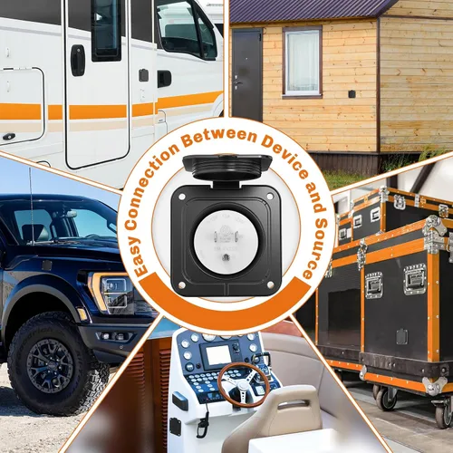 Vista 5 de Entrada con Brida de 15 Amperios 125V, NEMA 5-15 Enchufe de Entrada de Alimentación de Costa para RV con Cubierta Impermeable y Trasera, Enchufe