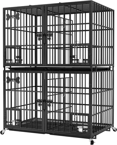 Vista 13 de Jaula XL de 54 pulgadas para perros grandes/perros medianos dobles, jaula de metal resistente para perros, toda metálica con parte superior abierta