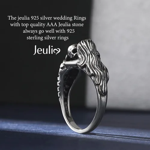 Vista 5 de Jeulia Anillos góticos de calavera negra de plata de ley con diseño de beso de la muerte para mujeres, hombres, parejas, joyería de Halloween