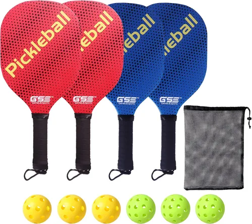 Vista 8 de GSE Games & Sports Expert Juego de palas de pickleball con raquetas ligeras de pickleball y bolas de pepinillo para interiores y exteriores y bolsa