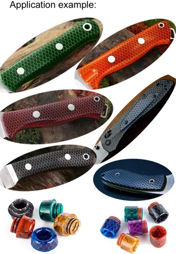 Vista 4 de RECHERE 1 unids cuchillo mango escala losas apretones C-Tek resina piel de serpiente patrón de panal cuchillos negros espada arma