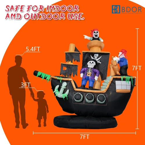 Vista 9 de Esqueletos gigantes inflables de Halloween de 7 pies, fantasmas, barco