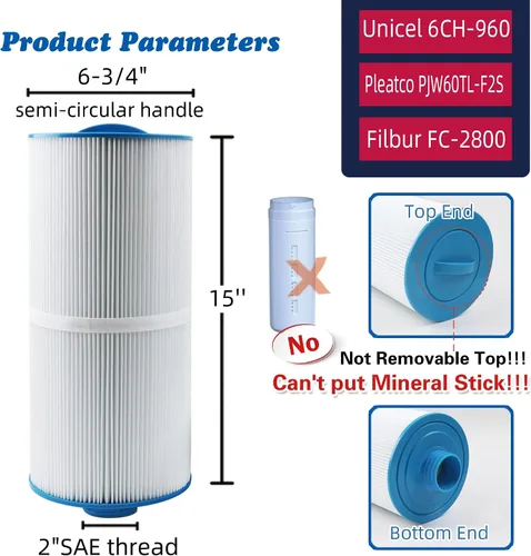 Vista 2 de Filtro de spa 6CH-960 Reemplaza filtros de jacuzzi J-300 J-400, Unicel 6CH-960, Pleatco PJW60TL-F2S, Filbur FC-2800, 6540-476, 6540-383, Filtro