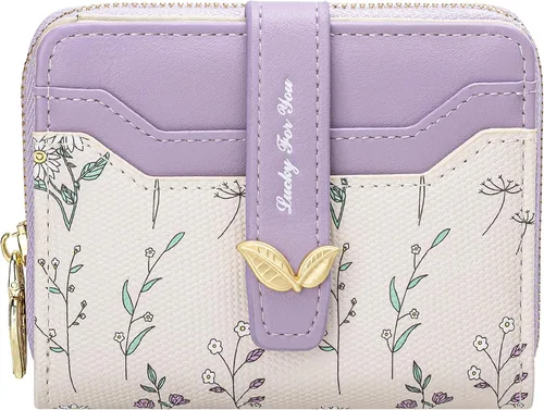 Vista 23 de BIAOTIE - Cartera para mujer con flores bonitas, con bloqueo RFID, tarjetero para tarjetas de crédito, monedero pequeño de dos pliegues