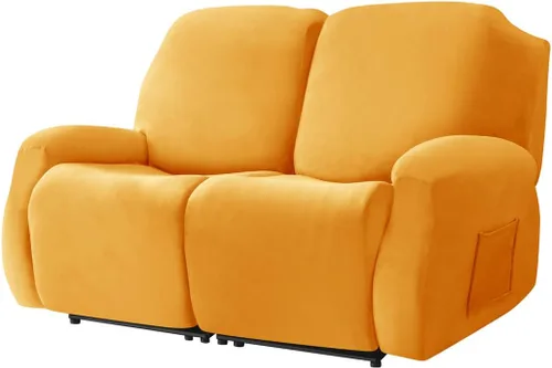 Vista 24 de Fundas de terciopelo elástico para sillas reclinables, fundas para sofá biplaza de 2 cojines, 6 piezas, fundas protectoras para muebles con bolsillo
