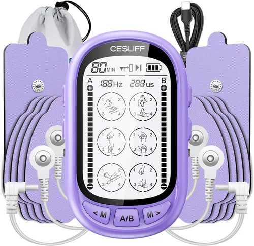 Vista 10 de Unidad TENS EMS de Doble Canal 24 Modos 36 Niveles, Estimulador Muscular de Pantalla Grande Mejorada para Alivio del Dolor de Espalda, Cuello