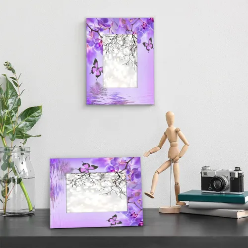Vista 5 de Marco de fotos de color morado floral de 4 x 6 pulgadas, hecho de madera, mariposa se adapta a marcos de fotos de 4 x 6 o 3.5 x 5 pulgadas