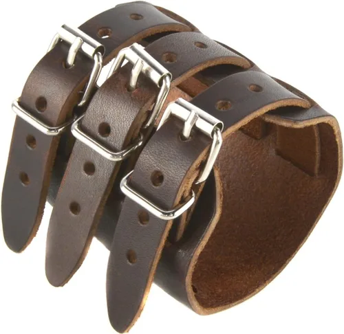 Vista 4 de HZMAN Brazalete ancho de cuero para hombre con triple correa de guantelete con hebilla de sujeción