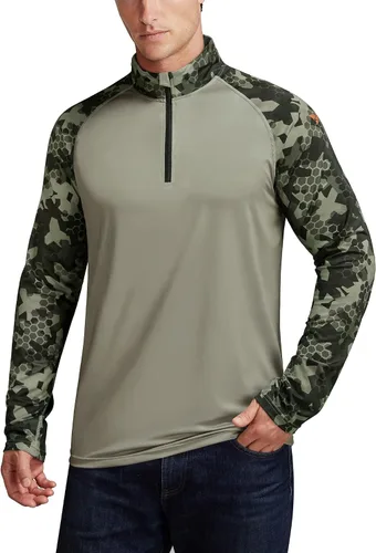 Vista 3 de Rodeel Camisa de manga larga con protección solar UPF 50+ para hombre, con cremallera de 14, para correr, senderismo