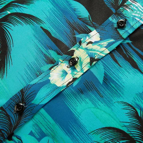 Vista 5 de EUOW - Camisa hawaiana estampada de manga corta para hombre, con botones, de verano, para playa