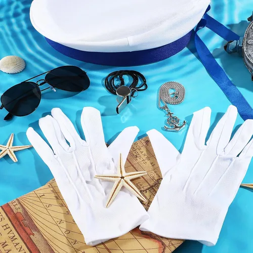 Vista 7 de Mepase Conjunto de accesorios de disfraz de capitán marinero de yate de Halloween, sombrero de marinero con gafas de sol y accesorios de capitán