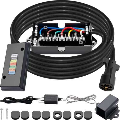 Vista 8 de CheeMuii Caja de conexiones de remolque de 7 vías, resistente a la intemperie, 7 pines, caja de cableado de remolque de 7 pines, caja de conexión