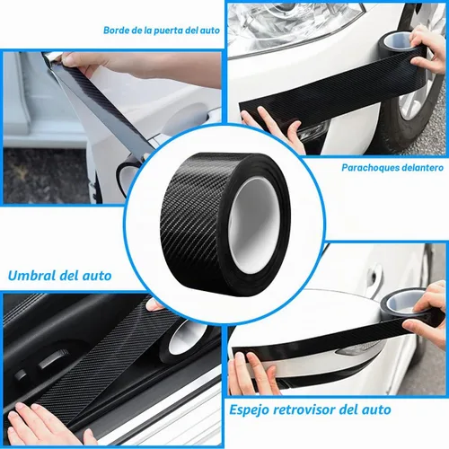 Vista 5 de Protectores de entrada de borde de puerta de automóvil, cinta protectora impermeable anticolisión de fibra de carbono 5D, calcomanía de tira
