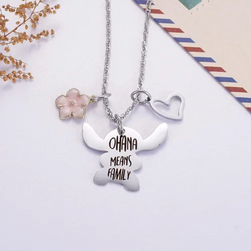 Vista 3 de Ralukiia - Collar con la frase "Ohana mean family", llavero con forma de Stitch, regalos de joyería para niños y niñas
