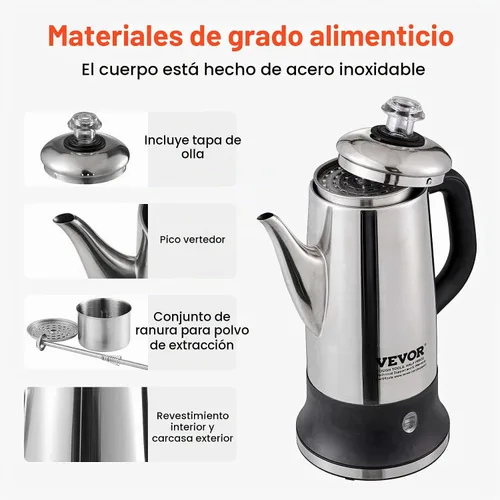 Vista 5 de VEVOR Cafetera Eléctrica de 12 Tazas con Percolador, Cafetera de Acero Inoxidable 304 con Función de Mantenimiento en Calor y Mango Resistente al