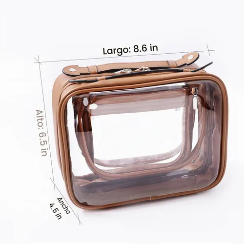 Vista 6 de SANHECUN Neceser de viaje Estuche grande transparente para cosméticos bolsa de maquillaje (marrón, pequeño)