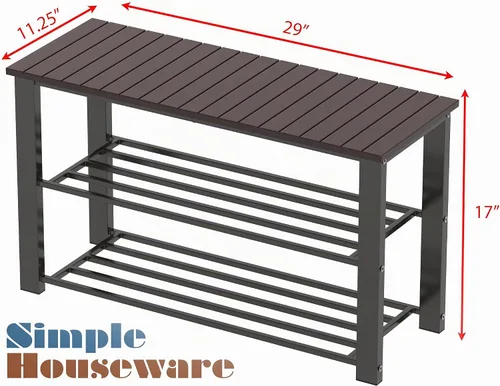 Vista 3 de Simple Houseware - Zapatero de madera para entrada, color marrón oscuro 29"W 2-Tier Shoe Storage Organizer, Holds Up to 250 Lb, for Entryway