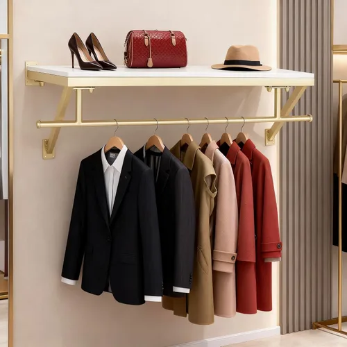 Vista 20 de 58.2 pulgadas-Boutiques Perchero de ropa montado en la pared Percheros de pared Barra colgante Percheros Organizador Organizador Sistema colgante