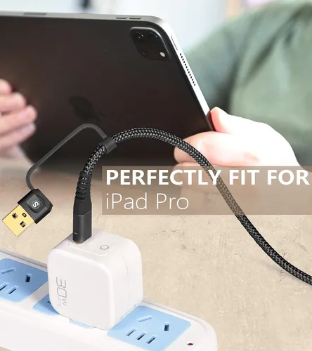 Vista 7 de Cable USB C a USB C de 6.6 pies PD 60 W iPhone 16 cargador 2 en 1 USB tipo A/C a tipo C cable trenzado de nailon para iPhone 15 16 Plus Pro Max iPad