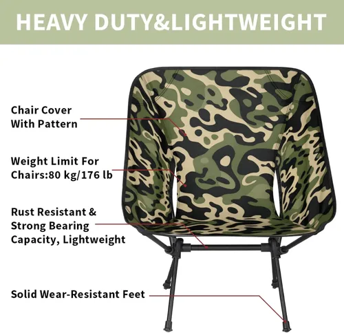 Vista 4 de Silla de camping portátil, sillas plegables para exteriores, silla ligera de camuflaje verde, sillas de playa plegables al aire libre para adultos