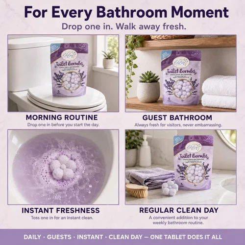 Vista 5 de Bombas de inodoro de aceite esencial natural para inodoros, tabletas limpiadoras de inodoro, aroma a lavanda de larga duración para un baño fresco
