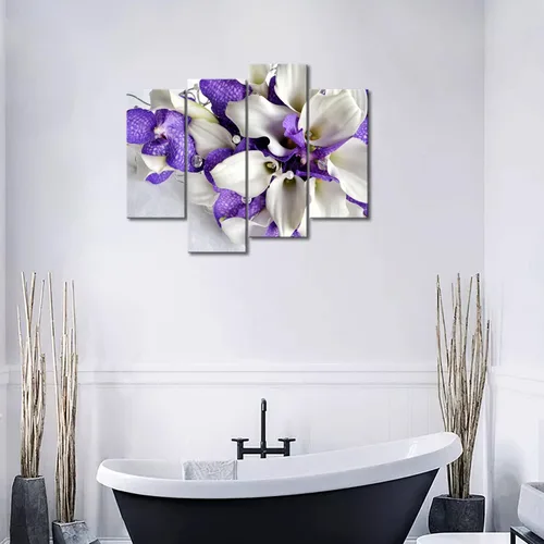 Vista 4 de Arte de pared de flores moradas, lienzo de lirio de cala, ramo de flores, fotos de cocina, impresión en lienzo con flores para sala de estar