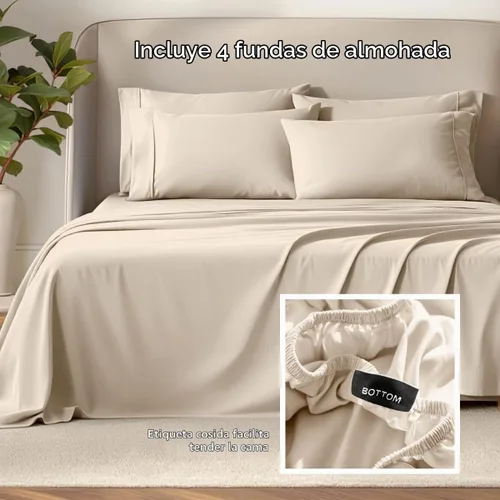 Vista 4 de Bare Home Juego de sábanas 1800 ultra suaves con 4 fundas de almohada