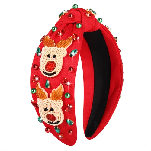 Vista 30 de Diadema de Navidad para mujer, accesorios de Navidad con cuentas, arco de Navidad, árbol, copo de nieve, diadema anudada HOHOHO, rojo y verde, perla