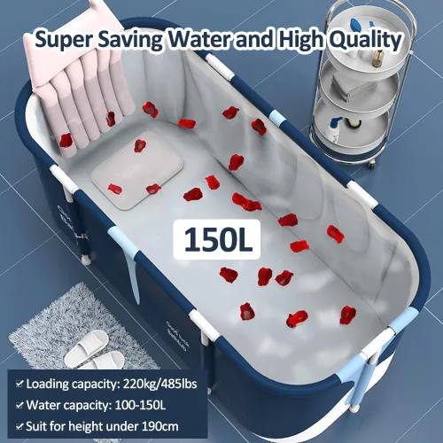 Vista 7 de Bañera plegable portátil extra grande de 55 pulgadas con marco de metal para baño de adultos, bañera plegable de spa para cabina de ducha, baño